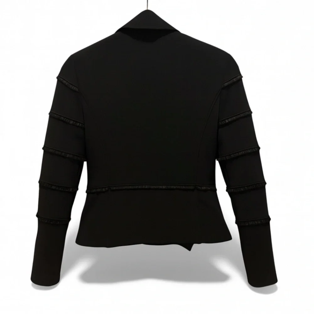 AKRIS PUNTO Fringe Trim Stripe Evening Blazer Work Tassel Jacket